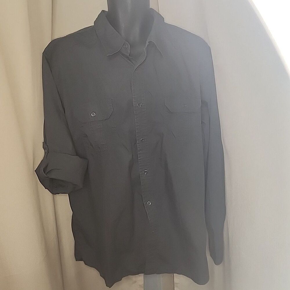Shirt PD&C Mens Black Button Front Pockets Long Sleeve XXL 100% Cotton India